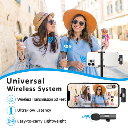 MAYBESTA Wireless Mini Microphone for iPhone, Android Phone - 2 Pack Lavalier Lapel Mic for Audio Video Recording - Clip on Content Creator Microphones for YouTube Tiktok Podcast Vlogging