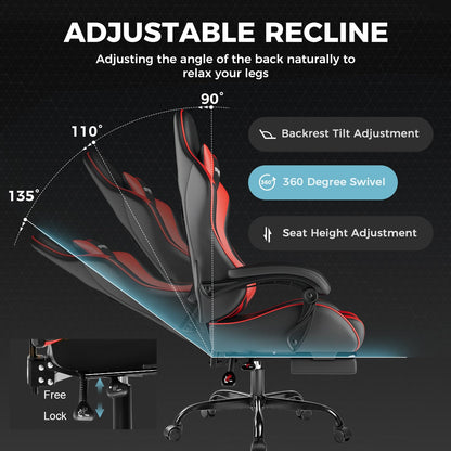 GTPLAYER Gaming Chair, Computer Chair with Footrest and Lumbar Support, Height Adjustable Game Chair with 360°-Swivel Seat and Headrest and for Office or Gaming (Pearl White)