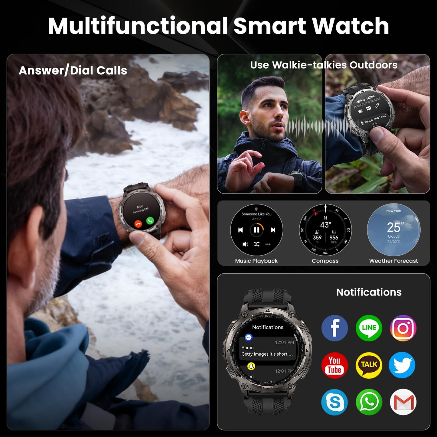 KOSPET Tank T4 Rugged Smart Watch for Men, GPS & Offline Maps, Full Stainless Steel, 10ATM Waterproof 45m Freediving, 180+ Sports Modes, 15-Day Battery, Bluetooth Calls, Heart Rate & Sleep Monitor