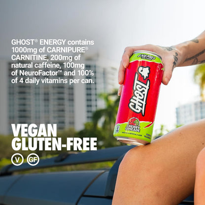 GHOST Energy Drink, Zero Sugars, 12-Pack, Cherry Limeade, 16oz | Energy & Focus Pre Workout Drink, No Artificial Colors, Gluten-Free, Vegan - 200MG Natural Caffeine, L-Carnitine, Taurine