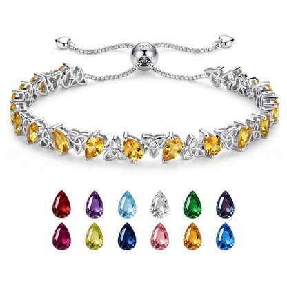Birthstone Bracelets for Women, Pear Cut Tennis Bracelet 925 Sterling Silver, 6-9 Inch Adjustable Celtic Knot, Anniversary Birthday Jewelry Gifts for Women