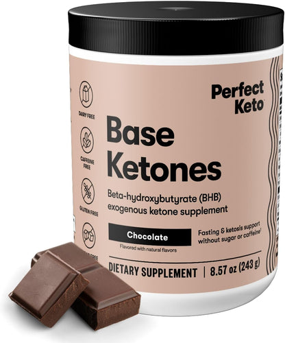 Perfect Keto Ketone Bundle — Exogenous Ketones Powder (Chocolate, 8.57 oz) + 100 ct Urine Ketone Test Strips — Keto Support & Monitoring Kit for Low Carb/Ketogenic Diets
