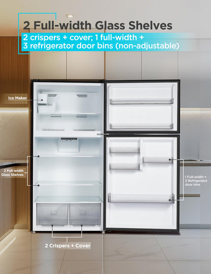 BLACK+DECKER 16.4 Cu. Ft. Top Mount Refrigerator with Freezer, 2 Door Refrigerator with Top Freezer and Separate Temperature Controls, Auto Defrost, BR1640KW, White