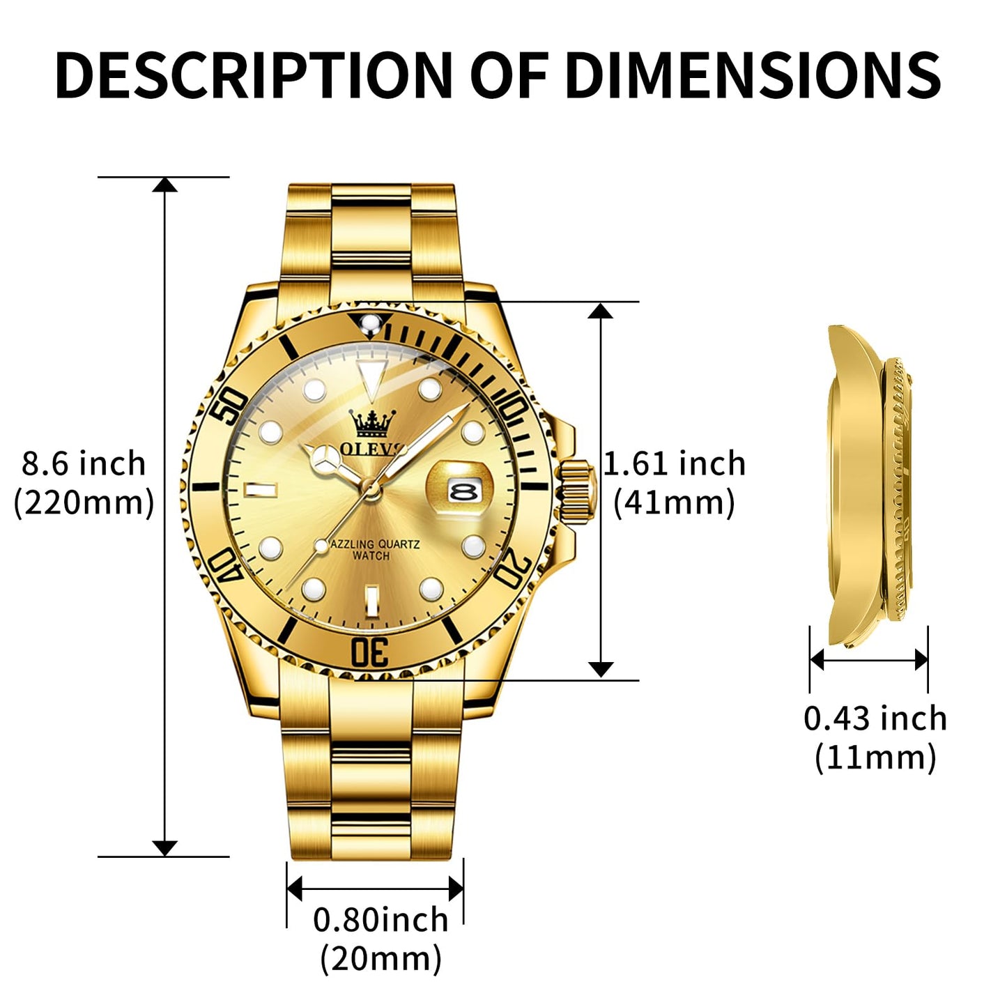OLEVS Luxury Watches for Men Big Face Stainless Steel Business Dress Analog Quartz Watch with Day Waterproof Luminous Mens Wrist Watch