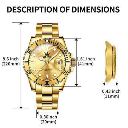 OLEVS Luxury Watches for Men Big Face Stainless Steel Business Dress Analog Quartz Watch with Day Waterproof Luminous Mens Wrist Watch