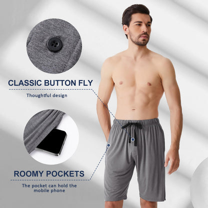 BAMBOO COOL Men's Pajama bottoms Lounge Sleep Shorts Soft Comfortable Breathable Pajamas Shorts with Pockets 2 Pack