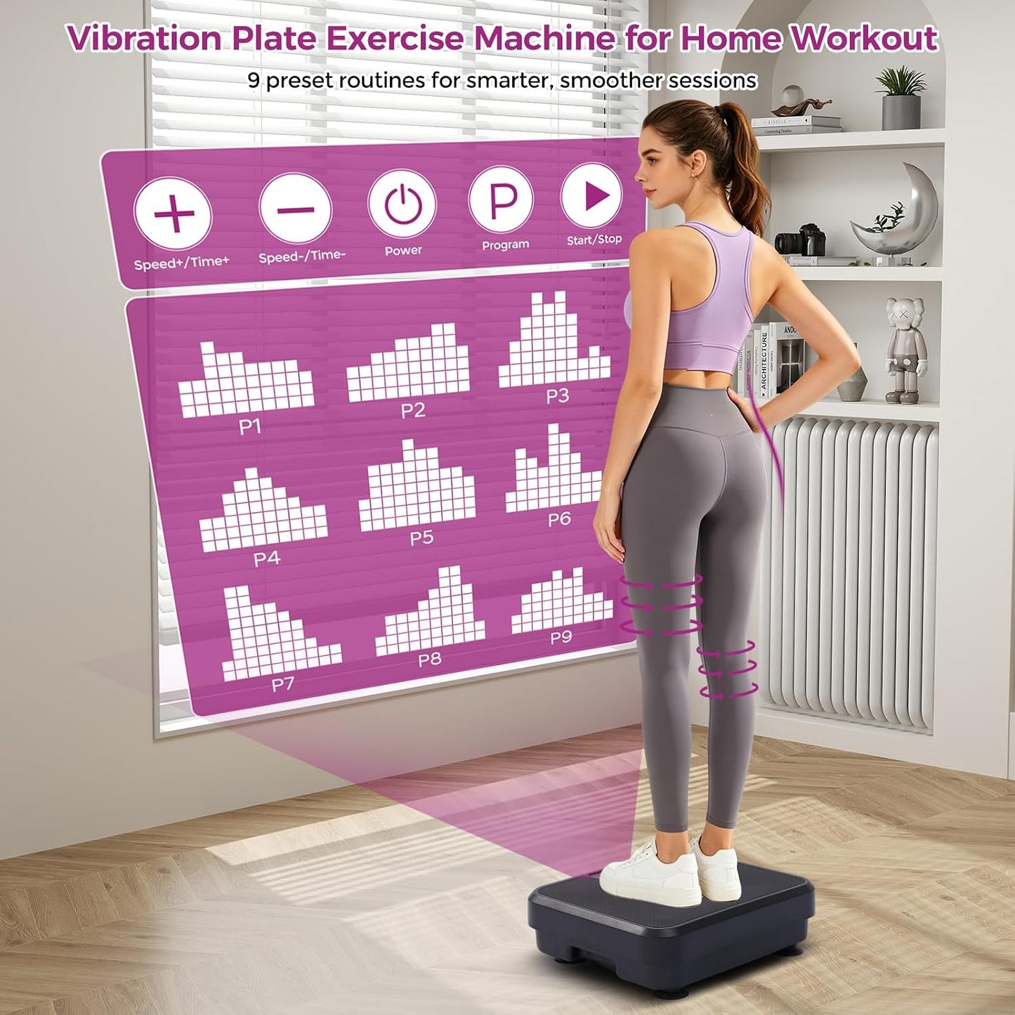Vibration Plate Exercise Machine, 400LBS Vibrating Plate for Lymphatic Drainage with 999 Speeds, Vibration Plate Machine with Resistance Bands, Mini Lymphatic Drainage Massager for Home Exercising