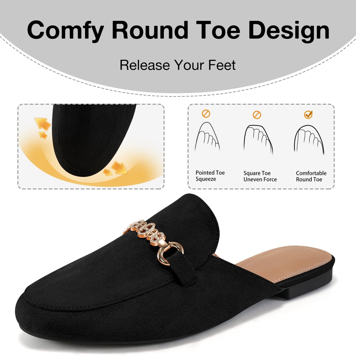 Womens Mules Buckle Flats: Classic Suede Slip On Shoes Dressy Closed Toe Backless Slides Loafers 2026 for Business Work Office Casual