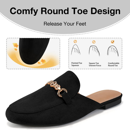 Womens Mules Buckle Flats: Classic Suede Slip On Shoes Dressy Closed Toe Backless Slides Loafers 2026 for Business Work Office Casual
