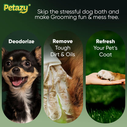 Petazy Pet Glove Wipes for Dogs & Cats – Hypoallergenic Thick Cleaning Gloves with Aloe & Coconut Oil for Paws, Face, Ears & Butt, Instant No Rinse Grooming Wipes to Deodorize and Hydrate, 25 Pack