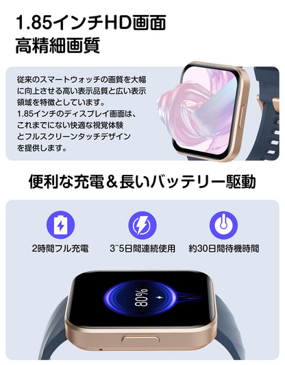 Smart Watch (Answer/Make Calls), 1.85" Smart Watches for Men Women Digital Watch Fitness Tracker with 100+ Sport Modes Heart Rate Monitor for iOS Android Phones Waterproof Black
