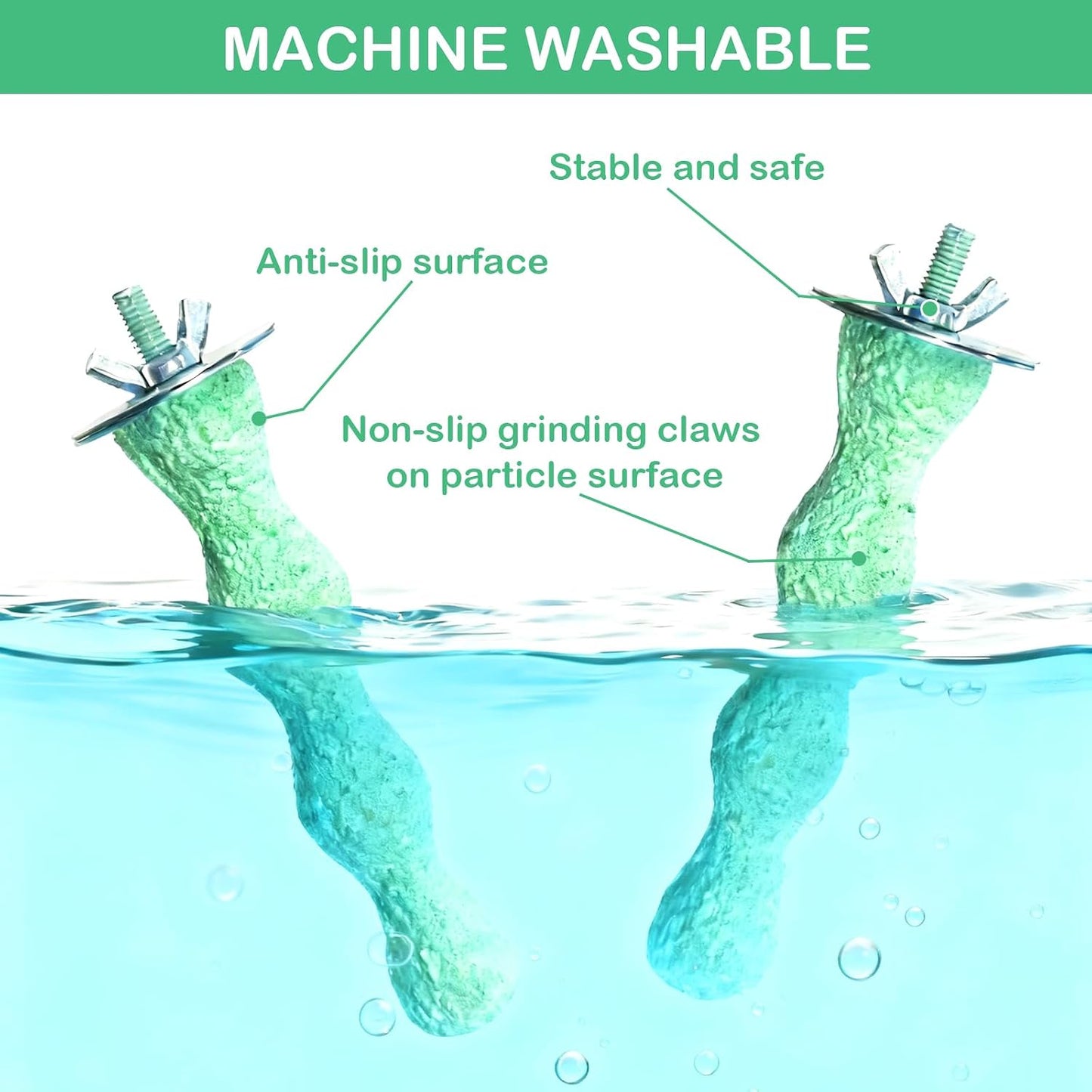 Bird Beak Grinding Stone, Anti-Slip Parrot Nail Trimming Stick, Parrot Resin Beak Grinder, Washable Claw Trimmer Care Stand for Budgie, Conures, Parakeets Cage Accessories (2, Green, 5 inch)
