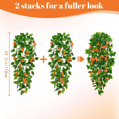 BLEUM CADE Fake Hanging Plants, 2pcs Artificial Pothos Vines Faux Plants Greenery for Wall Home Living Room Office Indoor Outdoor Decor (No Baskets)