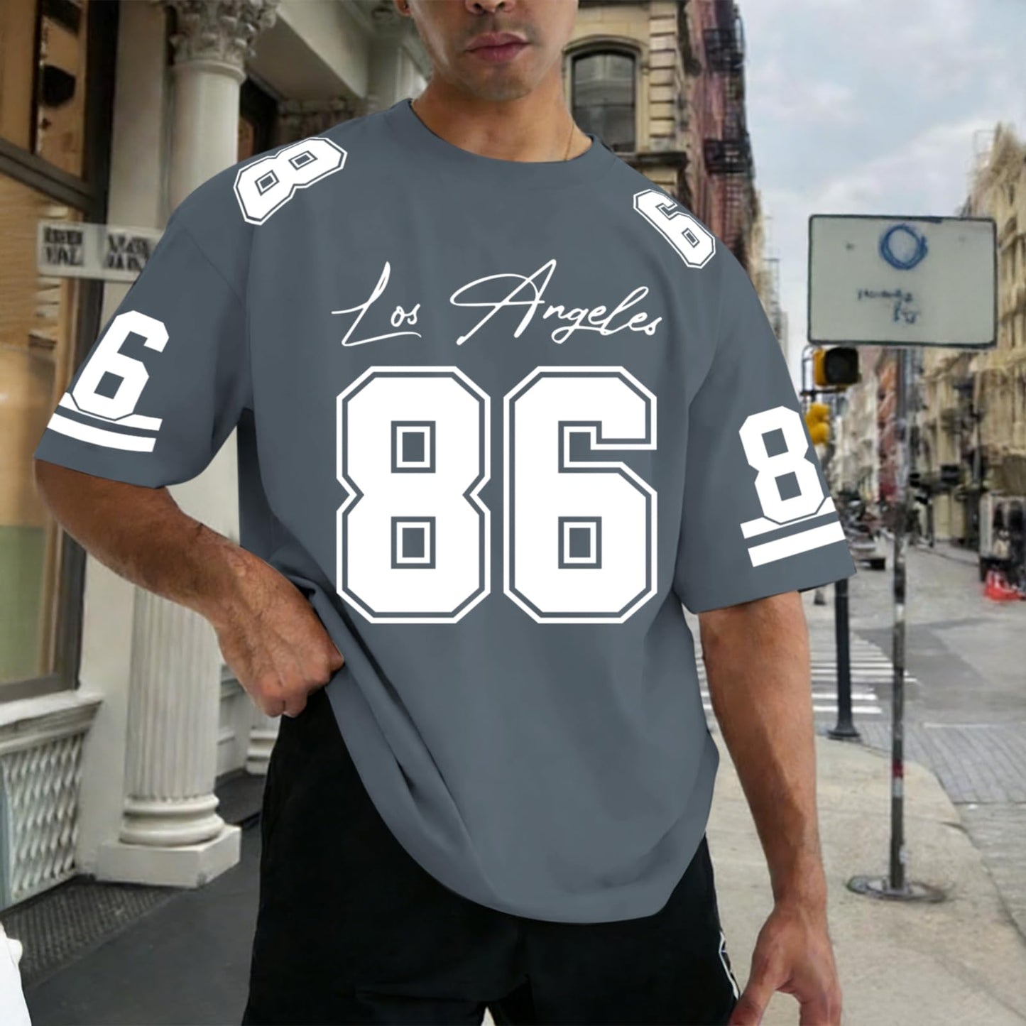 Graphic Tees Men Oversized Streetwear Tshirts for Men Number Los Angeles Print Jerseys Shirt Casual Tee Top
