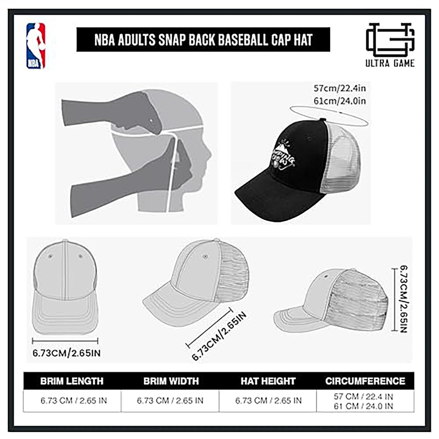 Ultra Game Men’s NBA Official Twill Snap Back Ultimate Baseball Cap Hat