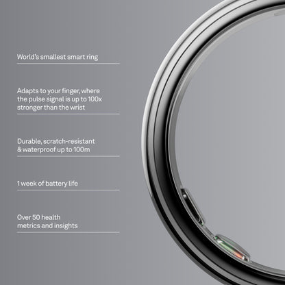 Oura Ring 5 - Stealth - Size 9 - World's Smallest Smart Ring - Sleep, Activity, Women's Health, AI Advisor, 1 Week of Battery Life, Oura App, Android & iOS Compatible