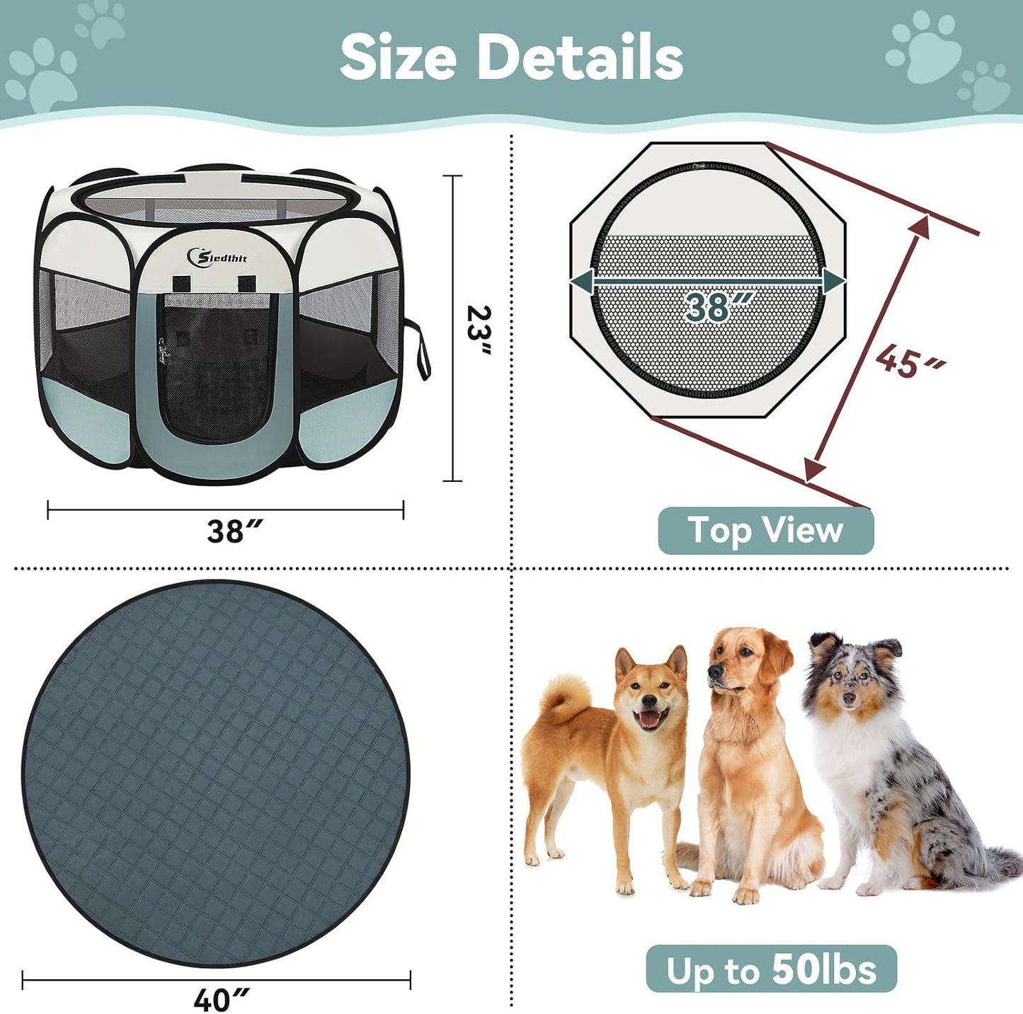 Siedihit Dog Cat Playpen, Puppy Pet Playpen Indoor for Small Dog Crate Tent Cage Outdoor, Portable Pop Up Dogs Enclosure Kennel with Carrying Case for Dogs/Cats/Rabbits(Grey, Small