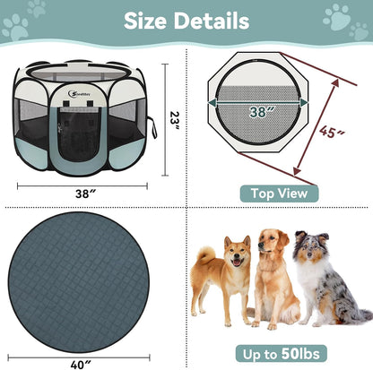 Siedihit Dog Cat Playpen, Puppy Pet Playpen Indoor for Small Dog Crate Tent Cage Outdoor, Portable Pop Up Dogs Enclosure Kennel with Carrying Case for Dogs/Cats/Rabbits(Grey, Small