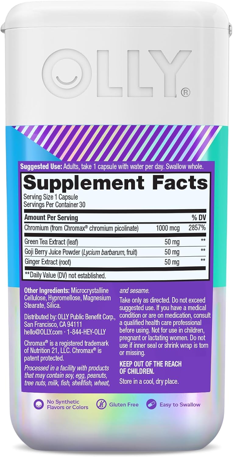OLLY Combat Cravings, Metabolism & Energy Support Supplement,1000 mcg Chromium, Green Tea, Goji Berry, Ginger - 30 Count