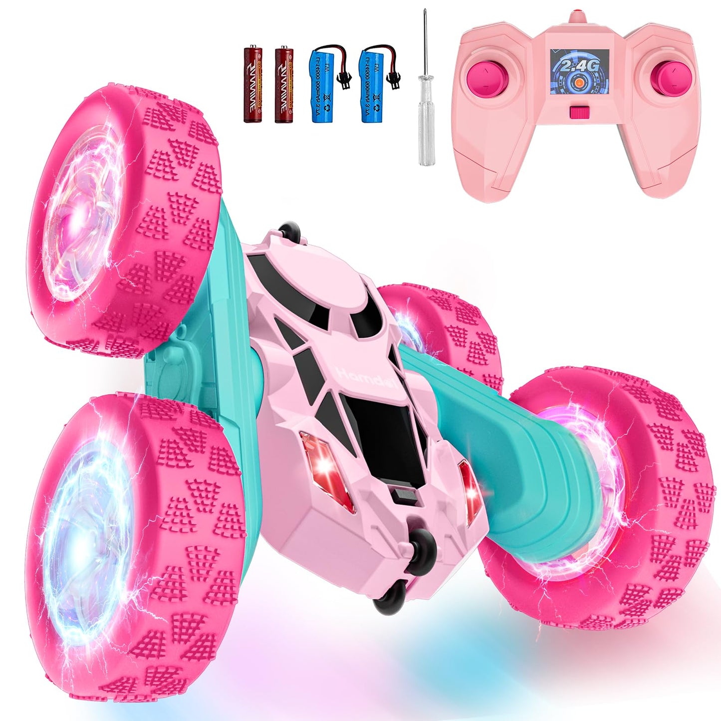 Hamdol Remote Control Car for Kids, 360° Rotating Double-Sided RC Car with LED Headlights, 4WD 2.4GHz Electric Rechargeable Toy Vehicle for Boys and Girls, Perfect Birthday