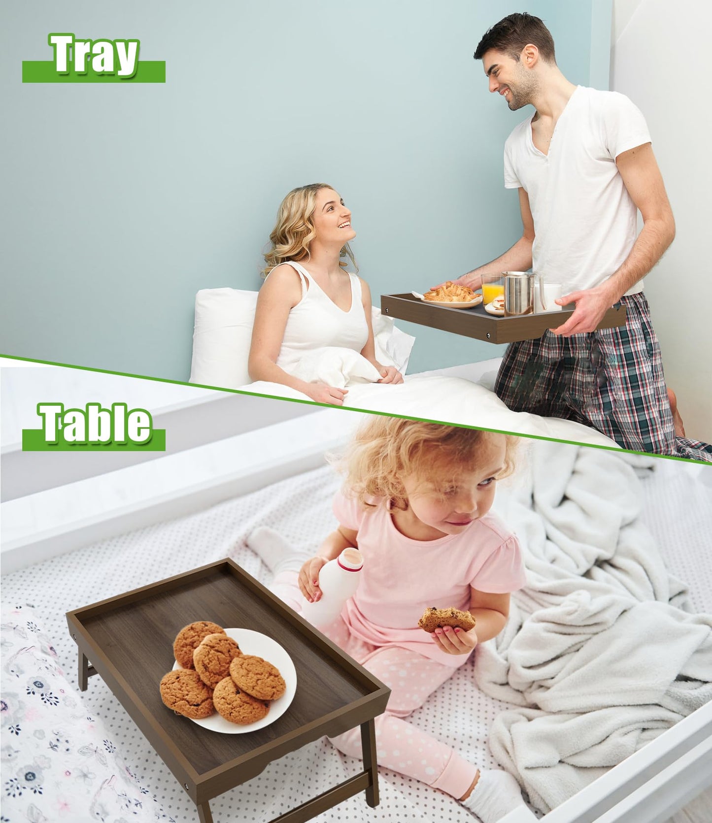 Artmeer Bed Tray Table with Folding Legs,Bamboo Breakfast in Bed for TV Table, Laptop Computer Tray,Eating,Snack Tray(Bamboo)