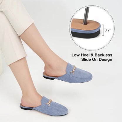 Womens Mules Buckle Flats: Classic Suede Slip On Shoes Dressy Closed Toe Backless Slides Loafers 2026 for Business Work Office Casual