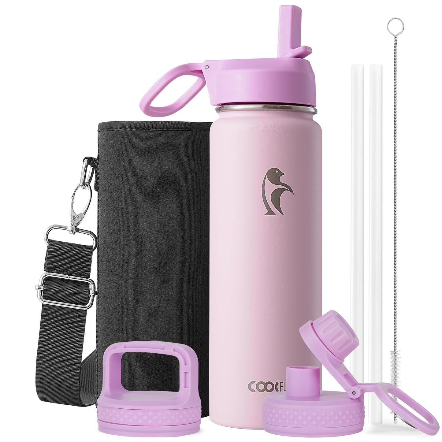 Half Gallon Water Bottle Insulated with Straw & 3 Lids, Coolflask 64 oz Water Jug Large Metal Stainless Steel Wide Mouth for Sports, Gym or Office, Non-BPA Keep Cold 48H Hot 24H, Samurai Cyan
