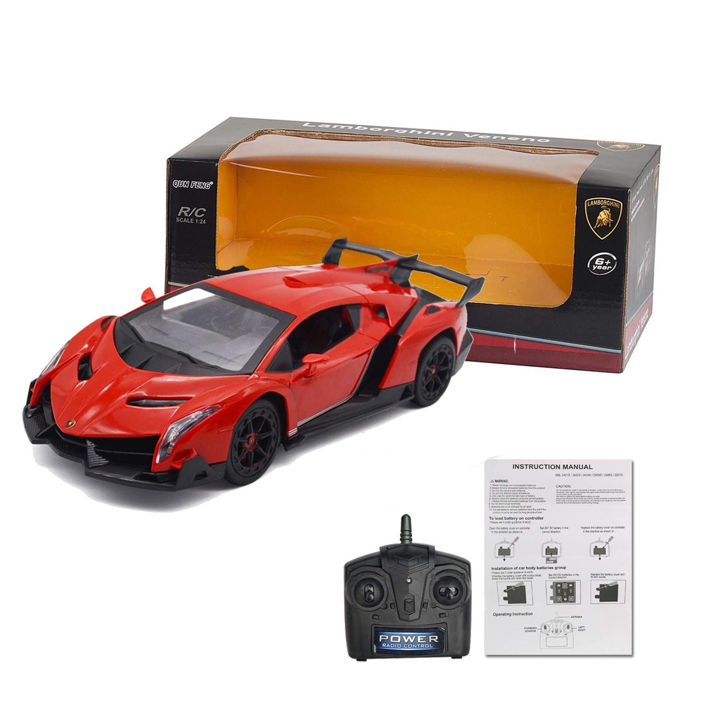 Remote Control RC CAR Racing Cars Compatible with Lamborghini Veneno Officially Licensed 1:24 Toy RC Cars Model Vehicle for Boys 6,7,8 Years Old,red