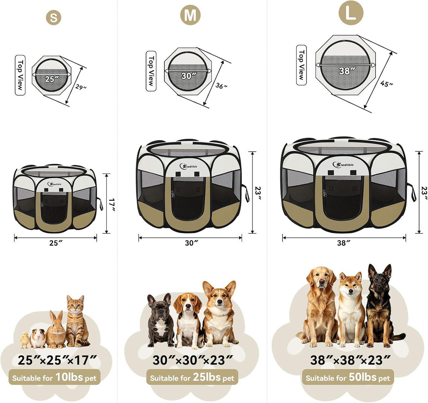 Siedihit Dog Cat Playpen, Puppy Pet Playpen Indoor for Small Dog Crate Tent Cage Outdoor, Portable Pop Up Dogs Enclosure Kennel with Carrying Case for Dogs/Cats/Rabbits(Grey, Small