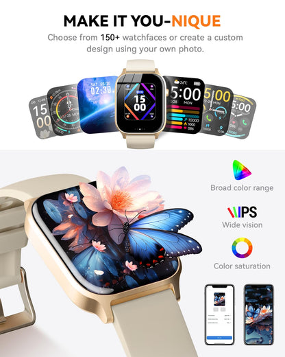Smart Watches for Women Men, Fitness Tracker Watch with 110 Sports Modes, Step Counter/Sleep Monitor/Pedometer, IP68 Waterproof, Bluetooth Call & Music Control Smartwatch for iPhone/Android,Starlight