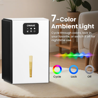 Dehumidifier, 1000 sq.ft Quiet Dehumidifiers for Home Bedroom Basement Bathroom with 95oz Water Tank, Sleep Mode Auto Shut-Off 7 Colors LED Light, Black