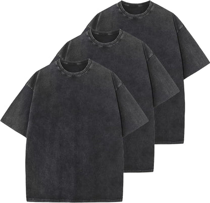 Men's Cotton T-Shirts Oversized Unisex Short Sleeves Casual Loose Wash Solid Basic Tee Tops