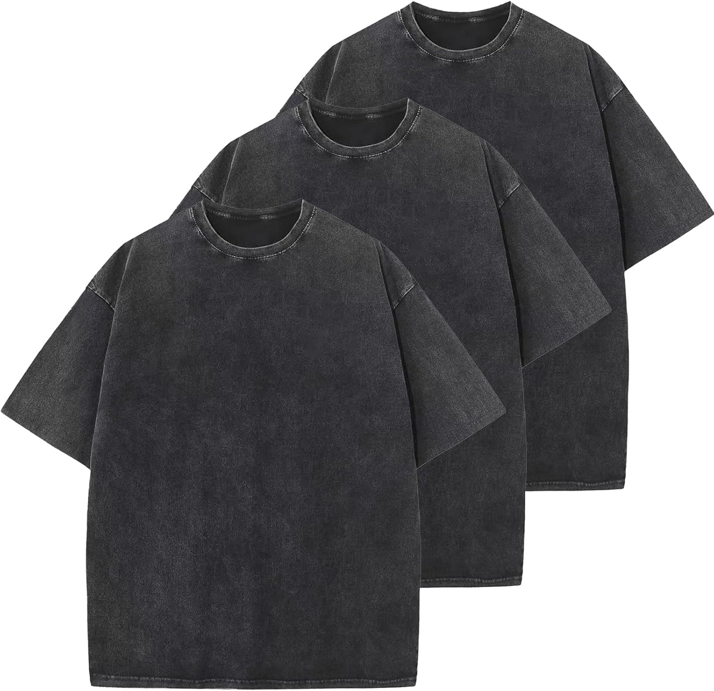 Men's Cotton T-Shirts Oversized Unisex Short Sleeves Casual Loose Wash Solid Basic Tee Tops