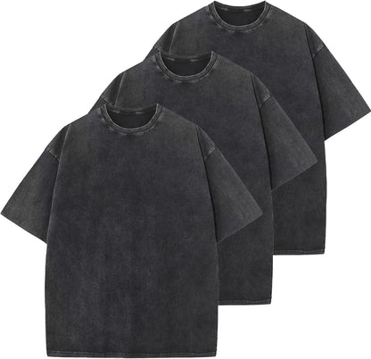 Men's Cotton T-Shirts Oversized Unisex Short Sleeves Casual Loose Wash Solid Basic Tee Tops