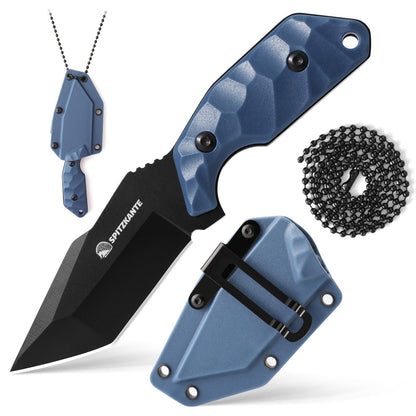 Neck Knife with Sheath and Necklace X-TAN-K, Horizontal Carry Knife with Full Tang Tanto 5Cr14MoV Steel Blade, Khaki ABS Handle, EDC, Outdoor, Camping & Hiking