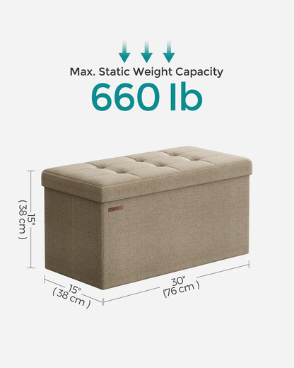 SONGMICS MAZIE Collection - 30 Inches Folding Storage Ottoman Bench, Ottoman Foot Rest, End of Bed Bench, Storage Chest, Load 660 lb, for Living Room, Bedroom, Entryway, Dark Gray ULSF47K