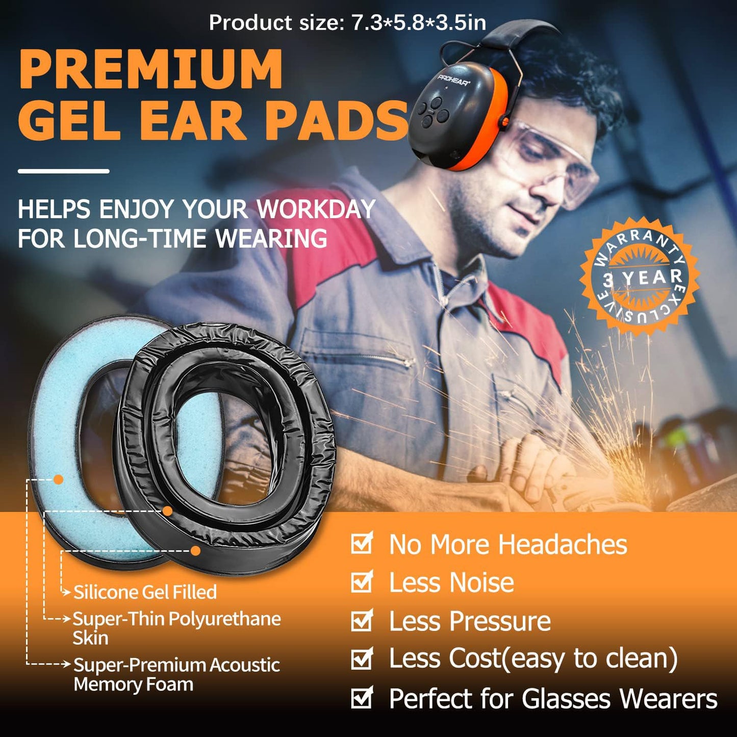 PROHEAR 037 Bluetooth 6.0 Hearing Protection Headphones with Rechargeable 1500mAh Battery, 30dB SNR Safety Noise Reduction Ear Muffs 120H Playtime for Mowing, Workshops, Snowblowing - Black