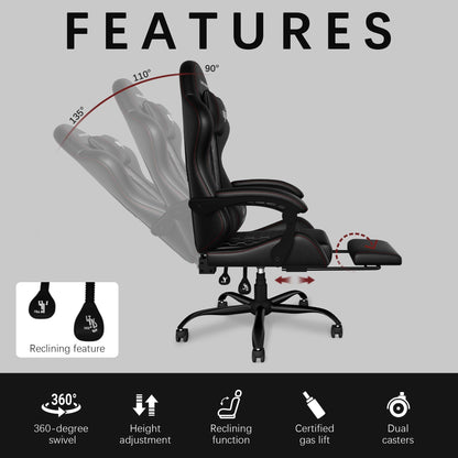 Ergonomic Gaming Chair, RGB LED Lights Computer Chairs with Retractable Footrest, 400 lbs Lumbar Support Linked Armrests Gamer Chair High Back Heavy Duty Video Game Chairs (Black Red)