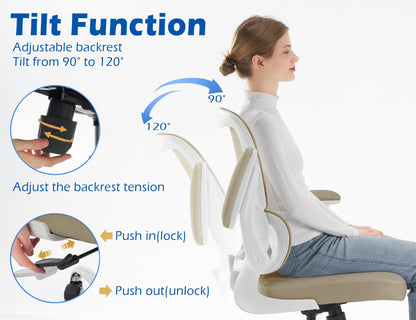 TRALT Ergonomic Office Chair - Desk Chair with Adjustable Lumbar Support Computer Chair - Mesh Comfy Chair with Flip-up Armrests - Gaming Chairs for Adults Home Office (Leather, White)