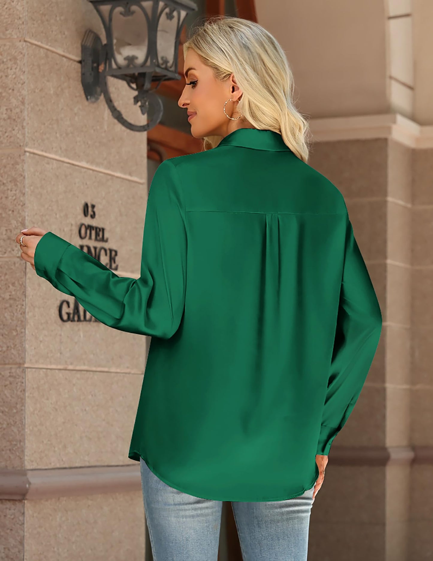 Zeagoo Womens Tops Satin Blouse Long Sleeve Shirts V Neck Dressy Casual | Button Down Business Outfits Fall Fashion With Pockets