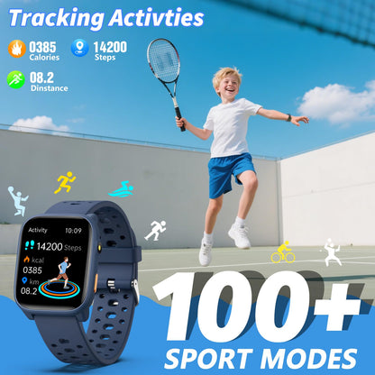 Smart Watch for Kids with 12 Puzzle Games, 1.83" Fitness Tracker Watch Heart Rate Sleep Monitor, Pedometer, Alarm Clock, Flashlight, Gift for 6-12 Year Old Boys Girls