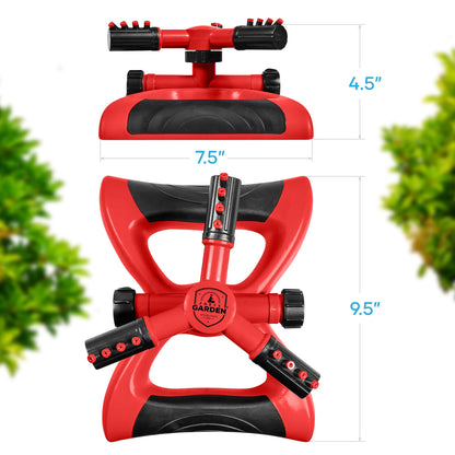 Joeys Sprinkler for Yard, Rotating Garden Sprinkler with 3 Adjustable Arms, Weighted Base, Expandable Connection, Lawn and Yard Sprinklers (Green)