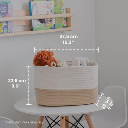 Light Honey Cotton Rope Baskets for Shelves, Set of 3 - 15"×10"×9½" - Woven Storage Baskets for Organizing - Closet, Nursery, Bedroom, Playroom - Toys, Books, Towels, Clothes