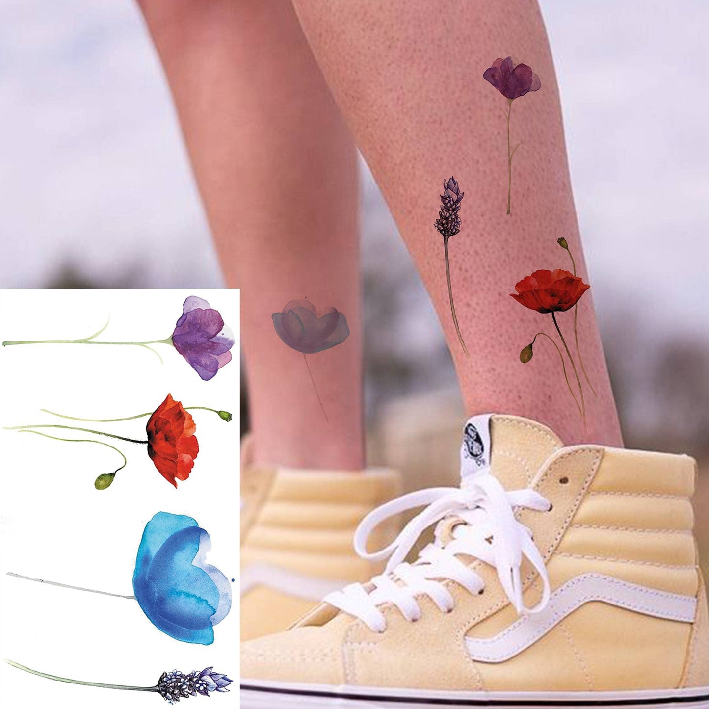 12 Sheets Beautiful Butterfly Flowers Temporary Tattoos For Women Feet Hands Body Art, Realistic Rose Peony Floral Fake Tattoo Sticker For Legs Ankle, Waterproof Lily Dreamcatcher Temp Tatoos Decals