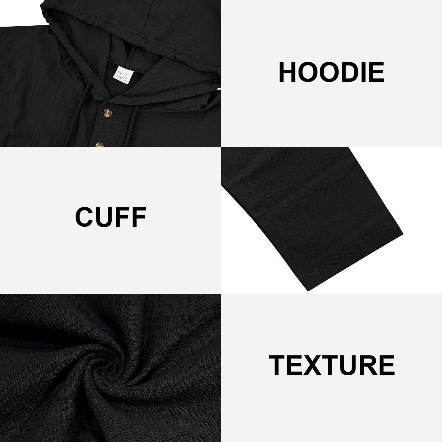 Mens Cotton Linen Hoodies Long Sleeve Button Down Shirts Casual Hawaiian Beach Yoga Sweatshirts