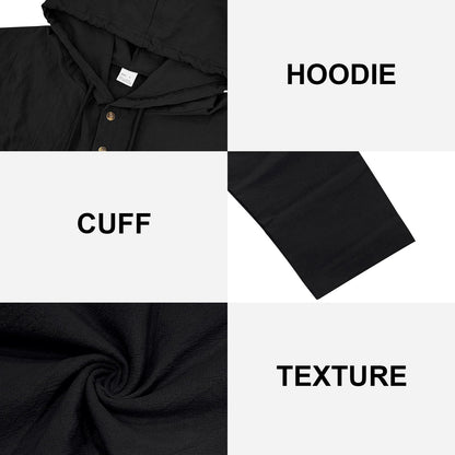Mens Cotton Linen Hoodies Long Sleeve Button Down Shirts Casual Hawaiian Beach Yoga Sweatshirts