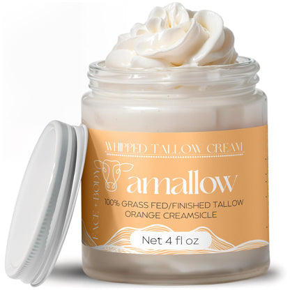 Amallow 100% Grass Fed Beef Tallow for Skin Care - Face + Body - Whipped Moisturizer for Sensitive Skin - Natural Lotion, 4 FL. oz. (Unscented + Jojoba Oil)
