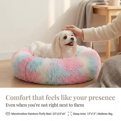 Small Calming Dogs Bed for Small Dogs Anti-Anxiety Machine Washable Fluffy Luxury Anti-Slip Waterproof Mute Base Warming Cozy Soft Pet Puppy Round Bed