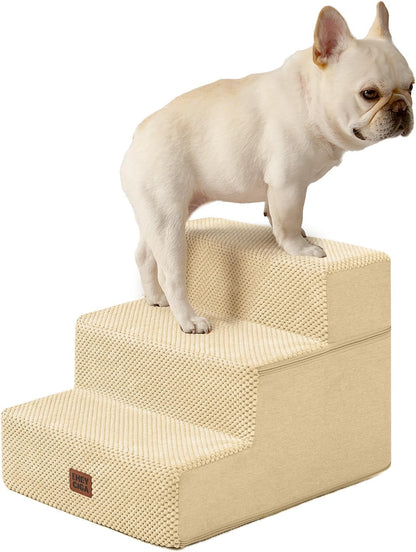 EHEYCIGA Dog Stairs for Small Dogs 13.5" H, 3-Step Dog Steps for Couch Sofa and Chair, Pet Steps for Medium Cats, Non-Slip Balanced Pet Ramp Indoor, Grey