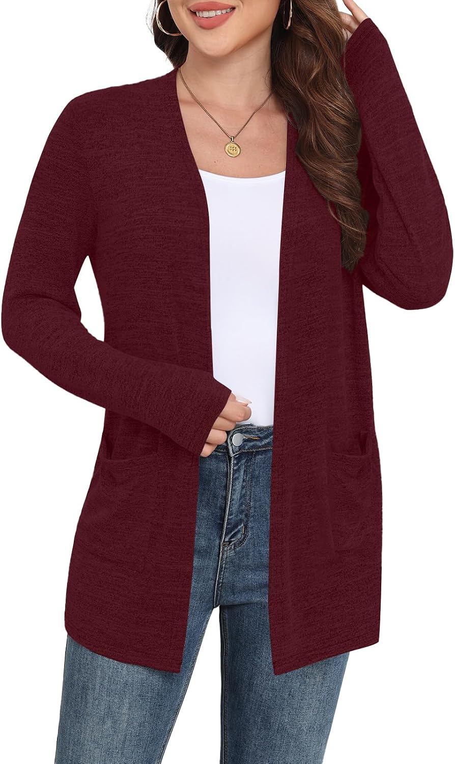 Yincro Womens Lightweight Cardigan Long Sleeve Open Front Casual Sweater Cardigans with Pockets